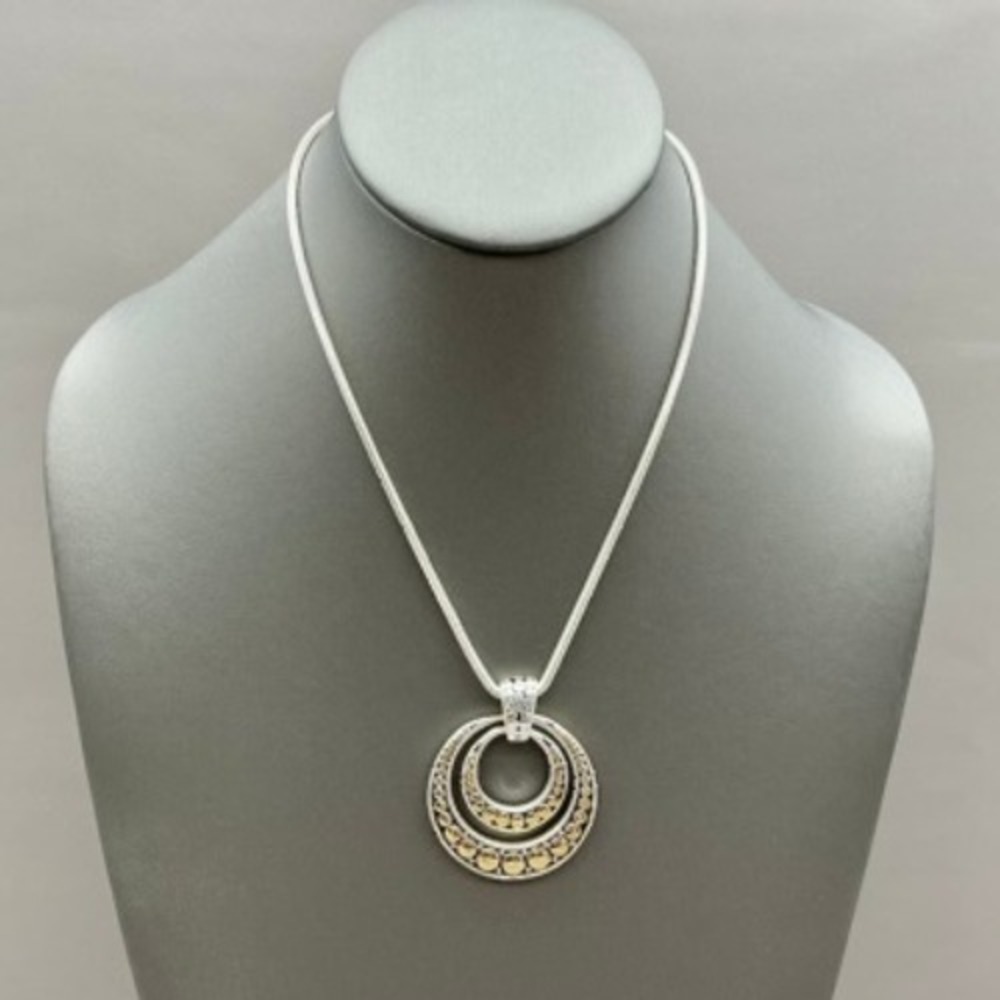 Talbots Necklace Women Silver Gold Two Tone Double Circle Pendant 18-20 Inches